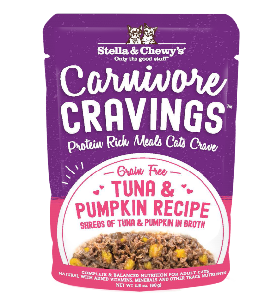 Picture of (2.8 oz.x24) Adult Tuna + Pumpkin Recipe in Tasty Broth (Savory Shreds) Carnivore Cravings Pouch