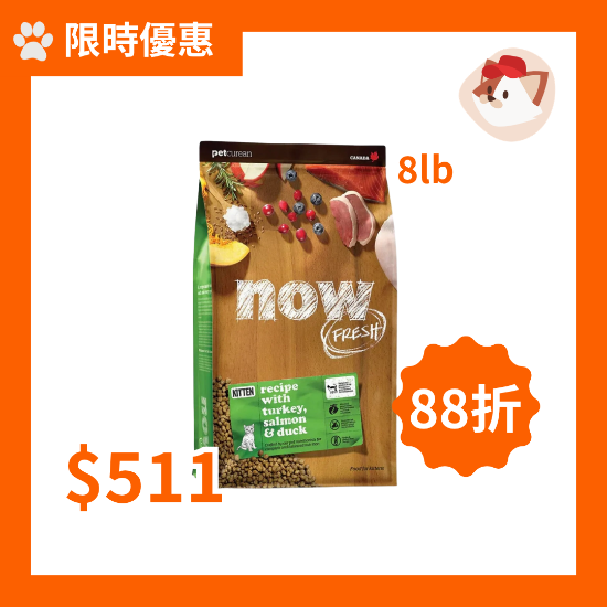 圖片 [限時優惠]Now Fresh 幼貓無榖物乾糧 (火雞, 三文魚及鴨) 8Ib